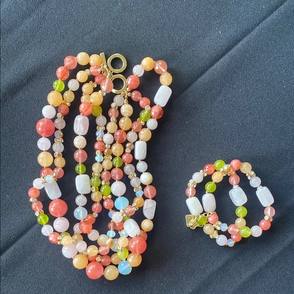 Anne Klein Pink and Orange Beaded Necklace - Picture 1 of 8